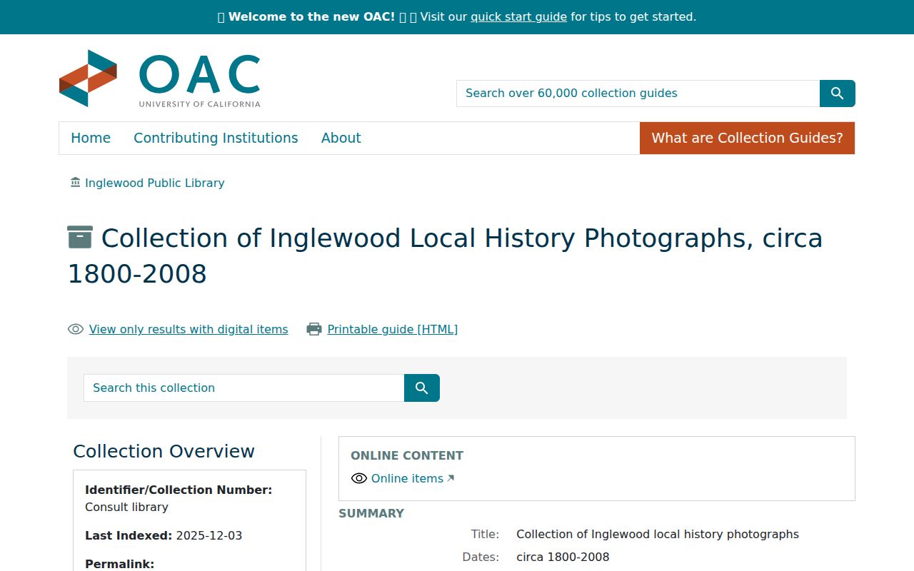 Inglewood city directory local history photograph collection reference
